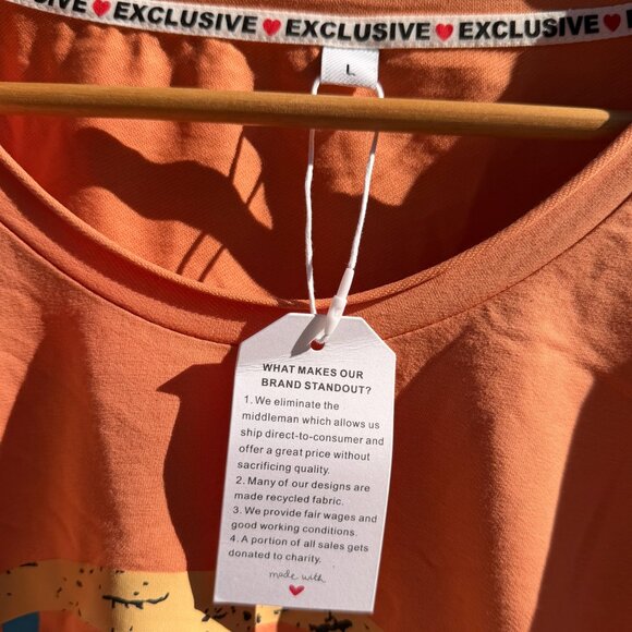 Exclusive Peace & Love Graphic Long Sleeve Tee L | Terracotta Ethical - Picture 2 of 3